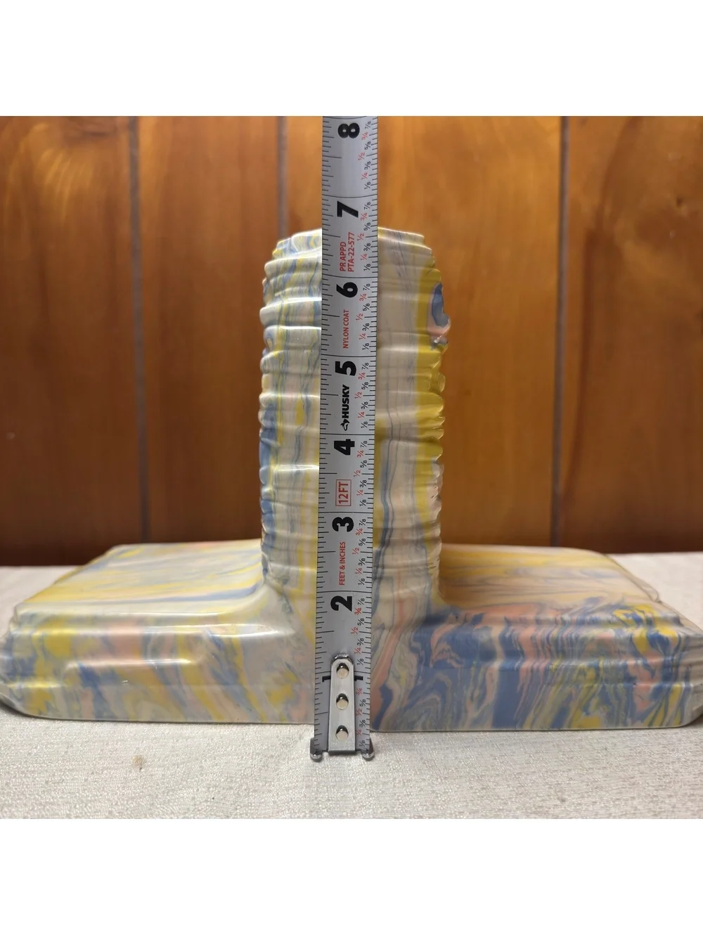Vintage Pastel Marbled Ceramic Bookends Pink Blue Yellow Swirl Set of 2